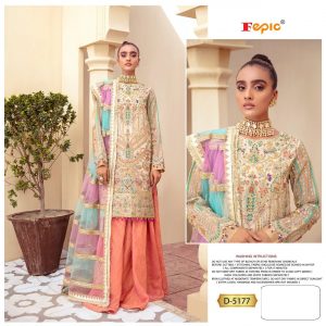 FEPIC – D.No.5177  FAUX GEORGETTE WITH HEAVY HANDWORK  Pakistani Single Wholesale Catalog Festival