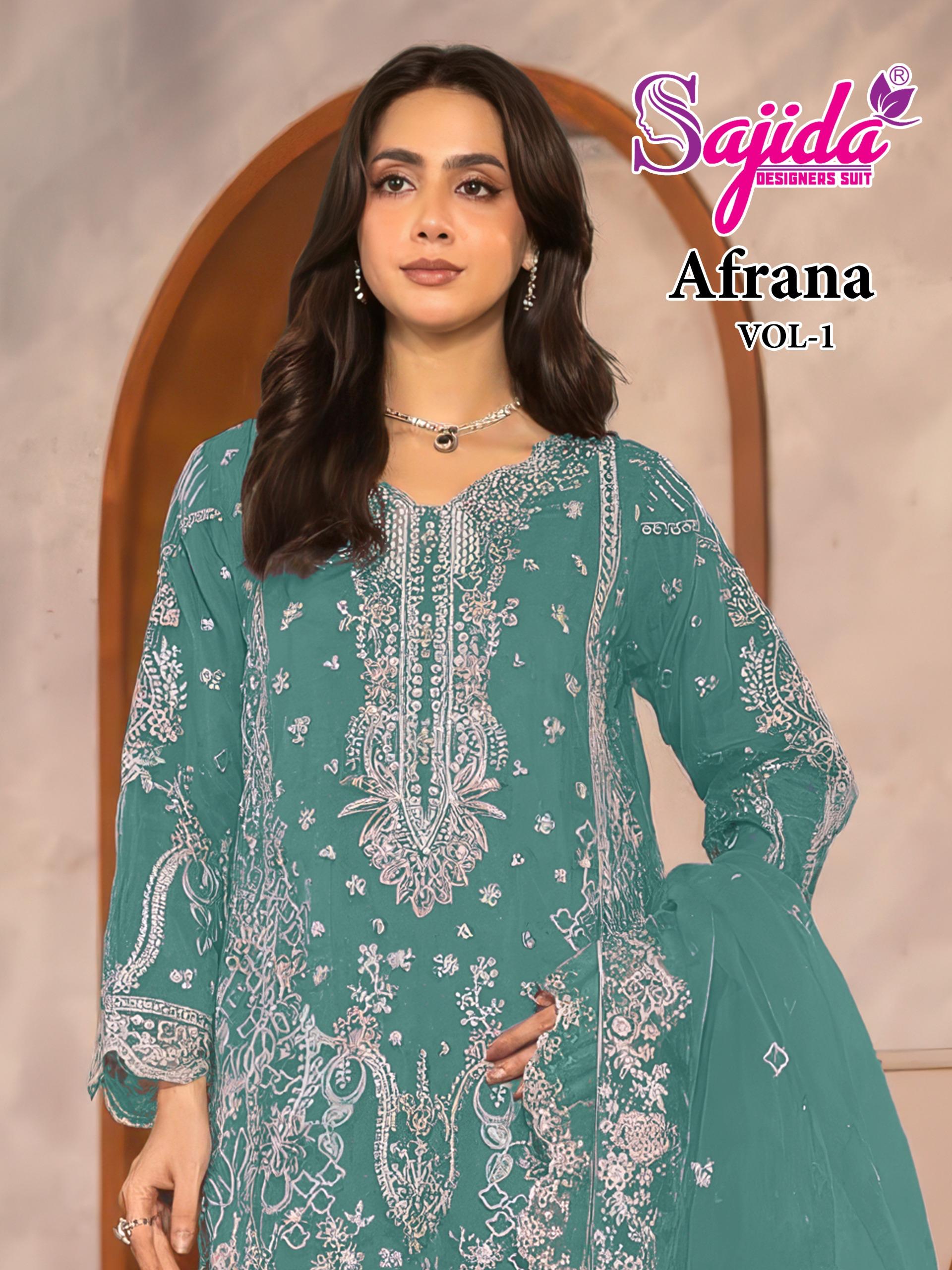 Sajida Designer – Affrana     Salwar Suit Wholesale Catalog Any Occasion