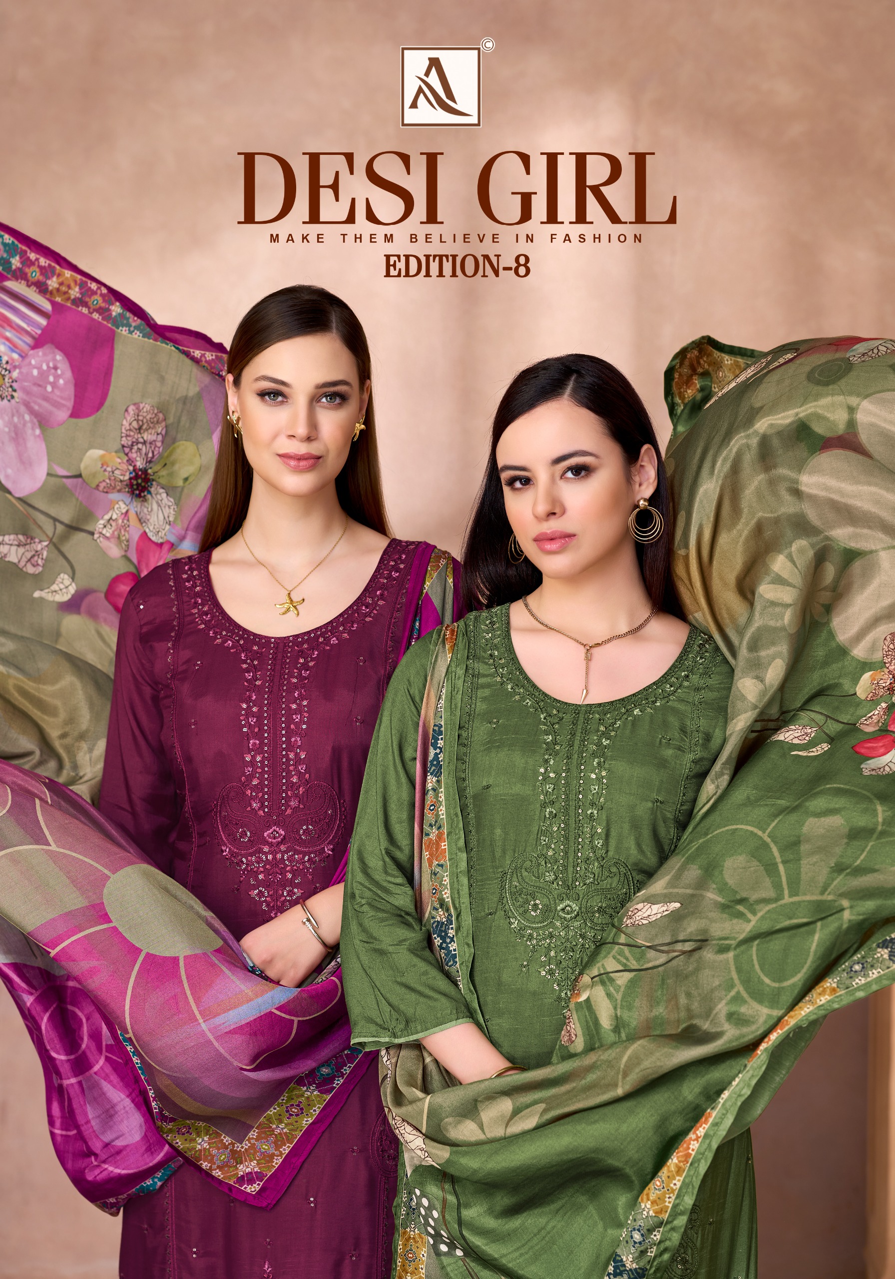 Alok Suit – Desi Girl Vol.8     Salwar Suit Wholesale Catalog Any Occasion