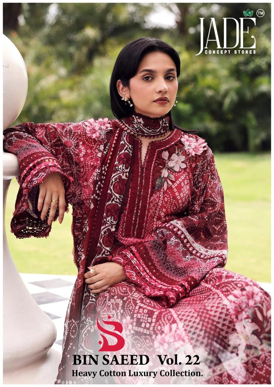 Jade – Bin Saeed Vol.22     Cotton Printed Wholesale Catalog Cotton Print